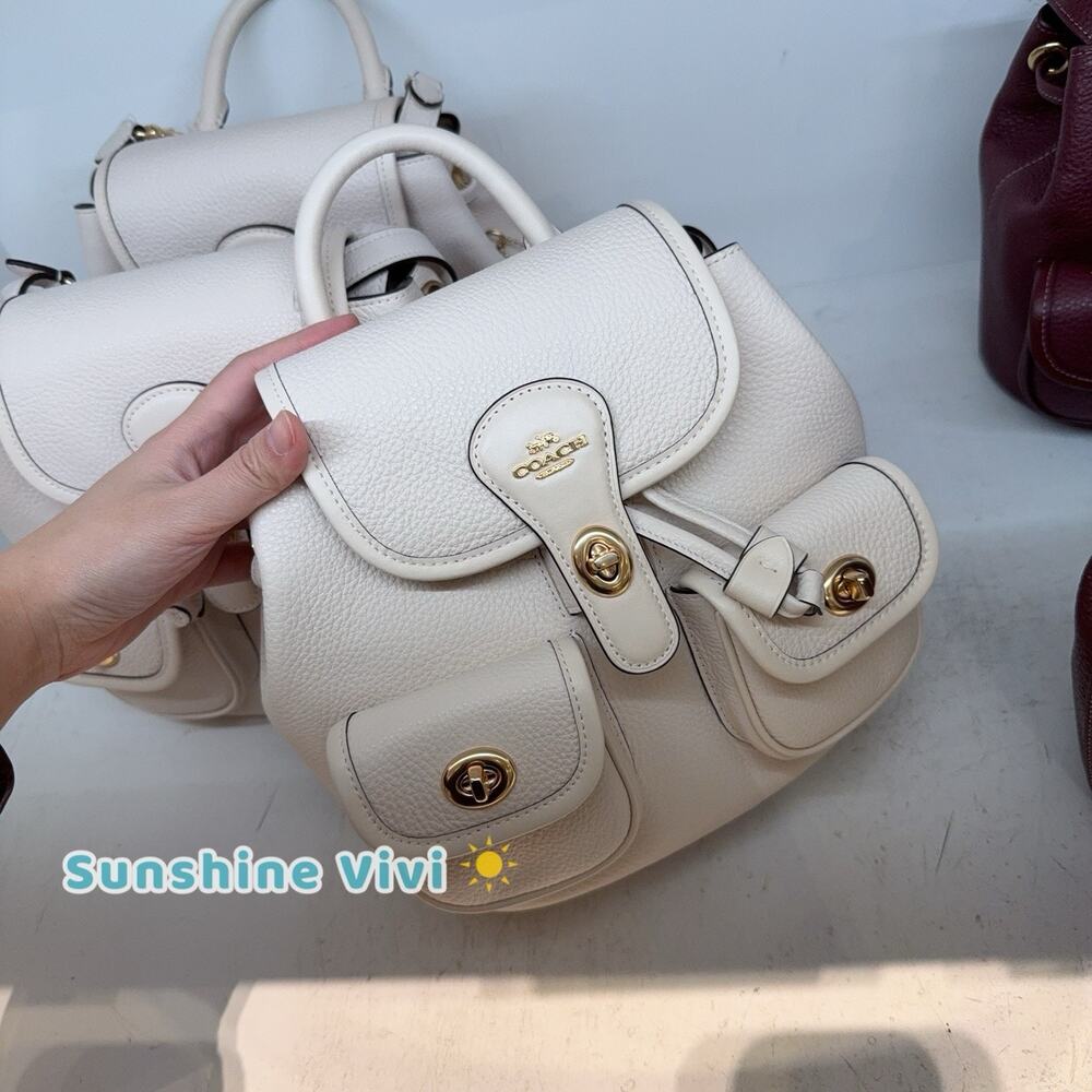 NWT Coach Hadley Backpack CBH09 Refined pebble leather Gold Chalk
